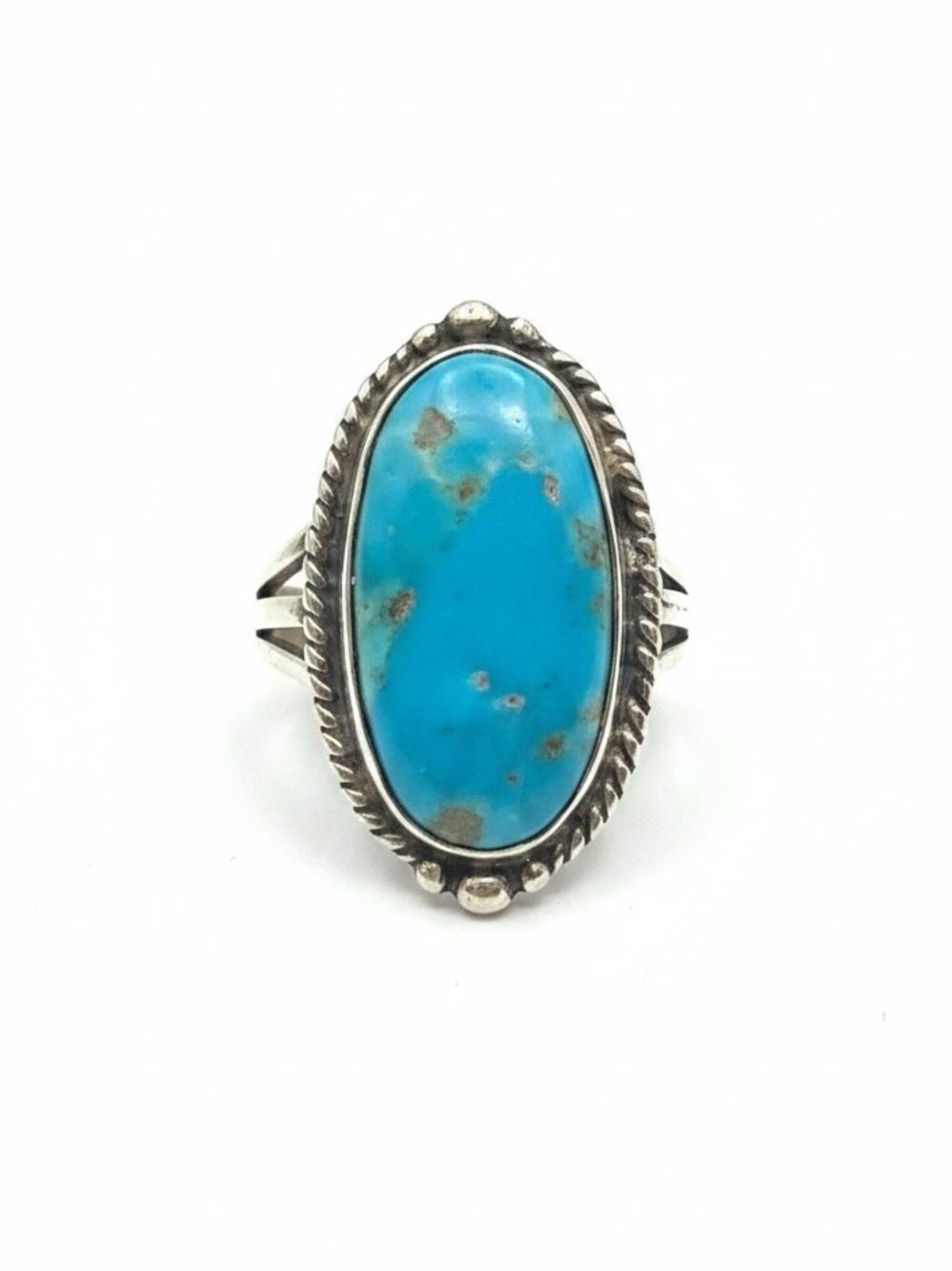 Turquoise Oval Sterling-Statement Ring - size 7